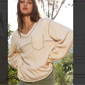 #209 POL V-Neck Crochet
Detail Oversized Relaxed Fit Top Olive